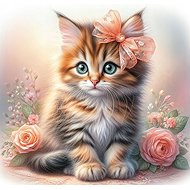 Norimpex Kitten with bow and roses 30 × 40 cm - Diamond Painting