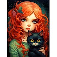 Norimpex Redhead with black cat 30 × 40 cm - Diamond Painting