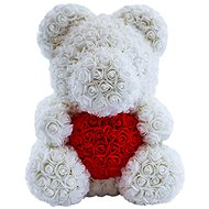 Rose Bear White Teddy Bear Made of Roses with a Red Heart 38cm - Rose Bear