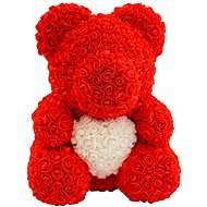 Rose Bear Red Teddy Bear Made of Roses with a White Heart 38cm - Rose Bear