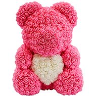 Rose Bear Pink Teddy Bear Made of Roses with a White Heart 38cm - Rose Bear