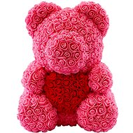 Rose Bear Pink Teddy Bear Made of Roses with a Red Heart 38cm - Rose Bear
