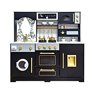 Derrson Wooden kitchen XXL interactive with window and running water, black pearl - Play Kitchen