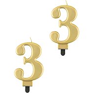 Godan Birthday cake candle - 3 - metallic gold - 8 cm - 2 pcs - Candle
