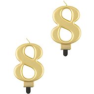 Godan Birthday cake candle - 8 - metallic gold - 8 cm - 2 pcs - Candle