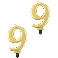Godan Birthday cake candle - 9 - metallic gold - 8 cm - 2 pcs - Candle