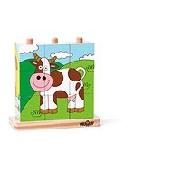 Woody Cube Puzzle on Pegs, Pets - Picture Blocks