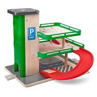 Woddy Garage mit Lift und SIKU-Wagen - Holz / Kunststoff - Spielzeug-Garage