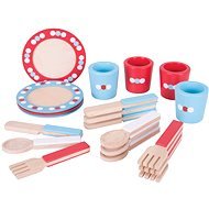Bigjigs Wooden dining set with polka dots - Toy Kitchen Utensils
