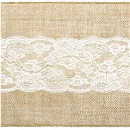 Decorative jute with white lace - wedding - runner - 28 x 275 cm - Runner