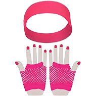 Guirca Set of retro neon mesh gloves and headband - pink - 80s - disco - Costume Accessory
