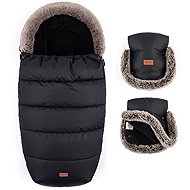 PETITE&MARS Set Comfy 4in1 Fusak + Furry Forever Black Gloves - Stroller Footmuff