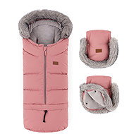 PETITE&MARS Set fusak Arctic 4v1 + rukavice na kočárek Furry Old Rose - Stroller Footmuff