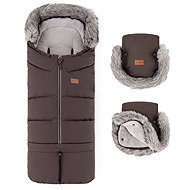 PETITE&MARS Set fusak Arctic 4v1 + rukavice na kočárek Furry Rich Brown - Stroller Footmuff