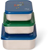 Citron Set of 3 stainless steel stackable boxes, Blue Dino - Food Container Set