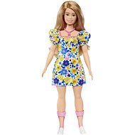 Barbie Modell - Kék-sárga virágos ruha - Játékbaba