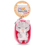 NICI Sleeping cat grey striped and basket light pink - Keychain