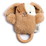 OB Designs Plyšový pejsek Taupe s bílou skvrnou - Baby Rattle