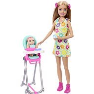 Barbie Chůva herní set - Panenka v květinových šatech - Doll