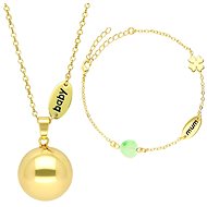Bola Roller blindfold with bracelet Nature stone beads and mum/baby charm in gold - Maternity Bola