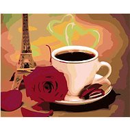 Maľovanie podľa čísel – Biela šálka kávy s ružou a Eiffelovkou - Maľovanie podľa čísel