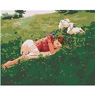 Malen nach Zahlen - Schlafende Frau im Gras und Ziegen - Malen nach Zahlen