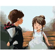 Zuty - Painting by Numbers - Boy Handing Girl Flowers, 80X100 Cm, Canvas+Frame - Painting by Numbers
