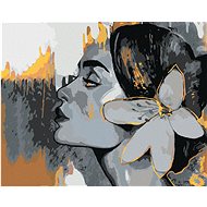 Zuty - Painting by Numbers - Woman on Grey Background with Gold Elements 2, 80X100 Cm, Canvas+Frame - Painting by Numbers