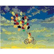 Zuty – Maľovanie podľa čísel – Žena na bicykli s balónikmi, 80 × 100 cm, plátno + rám - Maľovanie podľa čísel