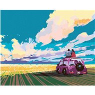 Zuty - Painting by Numbers - Young Couple Sitting on a Car in a Field, 80X100 Cm, Canvas+Frame - Painting by Numbers