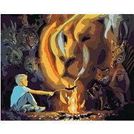 Zuty – Maľovanie podľa čísel – Chlapec pri ohni a lev v dyme (D. Rusty Rust), 80 × 100 cm, plátno - Maľovanie podľa čísel