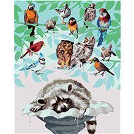 Zuty - Painting by Numbers - Birds And Raccoon (D. Rusty Rust), 40X50 Cm, Canvas+Frame - Painting by Numbers