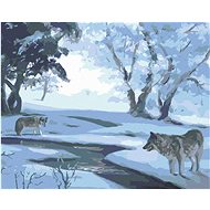 Zuty - Painting by Numbers - Wolves at the River in Winter (D. Rusty Rust), 40X50 Cm, Canvas+Frame - Painting by Numbers