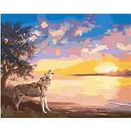 Zuty - Painting by Numbers - Howling Wolf And Sunset By Water (D. Rusty Rust), 80X100 Cm, Canvas+Ra - Painting by Numbers