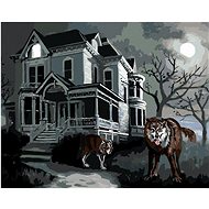 Zuty - Painting by Numbers - Wolf And Haunted House At Full Moon (D. Rusty Rust), 40X50 Cm, Canvas+F - Painting by Numbers