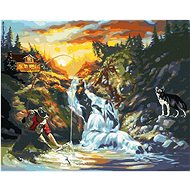 Zuty - Painting by Numbers - Fishing Man, Waterfall And Wolf (D. Rusty Rust), 80X100 Cm, Canvas+Fram - Painting by Numbers