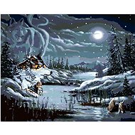 Zuty - Painting By Numbers - Full Moon, Cottage And Wolf In Winter (D. Rusty Rust), 40X50 Cm, Canvas - Painting by Numbers