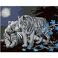 Zuty - Painting by Numbers - White Tiger, Blue Flowers and Full Moon (D. Rusty Rust), 40X50 Cm, Canv - Painting by Numbers