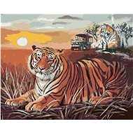 Zuty - Painting By Numbers - Tiger And Sunset On Savannah (D. Rusty Rust), 80X100 Cm, Canvas+Frame - Painting by Numbers