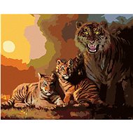 Zuty - Painting By Numbers - Tiger With Cubs And Sunset (D. Rusty Rust), 80X100 Cm, Canvas+Frame - Painting by Numbers