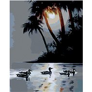 Zuty - Painting by Numbers - Duck, Palms And Sunset (D. Rusty Rust), 40X50 Cm, Canvas+Frame - Painting by Numbers