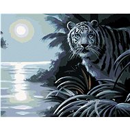 Zuty - Painting By Numbers - White Tiger, River And Full Moon (D. Rusty Rust), 40X50 Cm, Canvas+Fram - Painting by Numbers