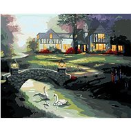 Zuty – Maľovanie podľa čísel – Labute na rieke a dom (D. Rusty Rust), 80 × 100 cm, plátno + rám - Maľovanie podľa čísel