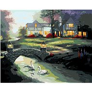 Zuty - Painting By Numbers - Swans On River And House (D. Rusty Rust), 40X50 Cm, Canvas+Frame - Painting by Numbers