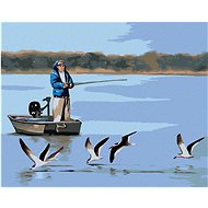 Zuty - Painting by Numbers - Man Fishing on a Boat and Gulls (D. Rusty Rust), 40X50 Cm, Canvas+Frame - Painting by Numbers