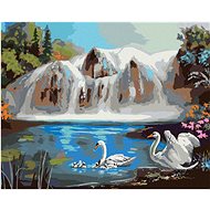 Zuty - Painting by Numbers - Swans on the Lake and Waterfall (D. Rusty Rust), 80X100 Cm, Canvas+Fram - Painting by Numbers
