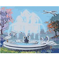 Zuty - Painting By Numbers - Swans And Fountain (D. Rusty Rust), 40X50 Cm, Canvas+Frame - Painting by Numbers