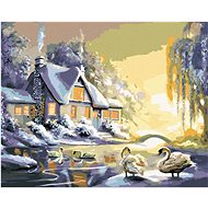Zuty - Painting by Numbers - Swans And House In Winter (D. Rusty Rust), 80X100 Cm, Canvas+Frame - Painting by Numbers