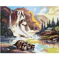 Zuty - Painting by Numbers - Raccoon By The River, Waterfall And Cottage (D. Rusty Rust), 80X100 Cm, - Painting by Numbers