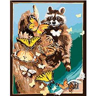 Zuty - Painting by Numbers - Raccoon And Butterflies (D. Rusty Rust), 40X50 Cm, Canvas+Frame - Painting by Numbers